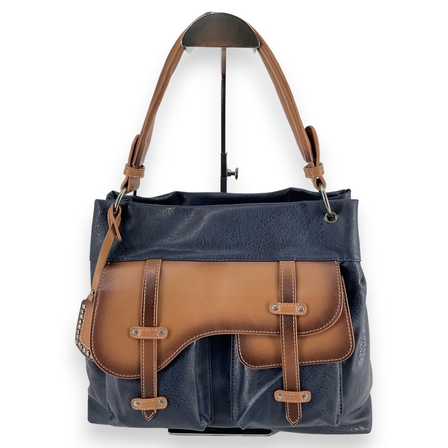 Vintage Handtasche zweifarbig blau und braun