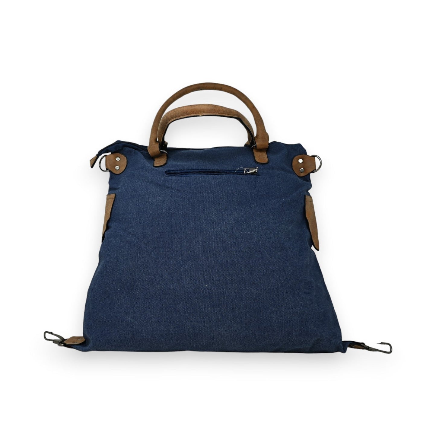 Vintage Handtasche aus blauem Jeansstoff mit braunen Ledergriffen und -details, sternförmig, geräumig und vielseitig