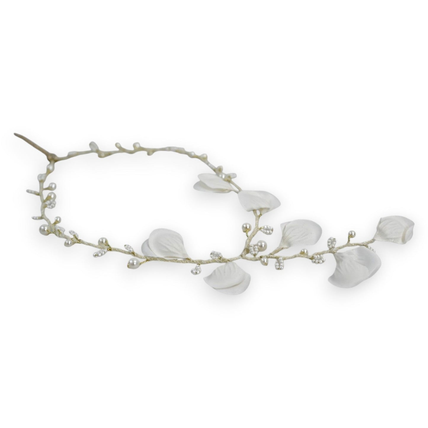 Filigrane Haarkrone mit weißen Blüten, Perlen und Kristallen - Eleganter Haarschmuck für Bräute