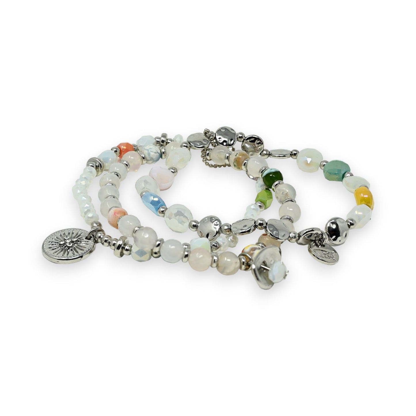 3-teiliges Armband mit weißen Perlen und kleinen Farbakzenten