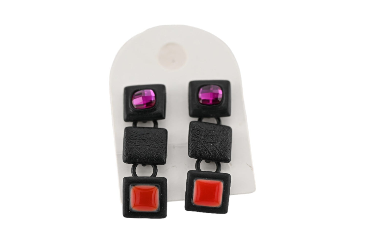 Orangefarbene und fuchsiafarbene Würfel-Ohrringe von IKITA