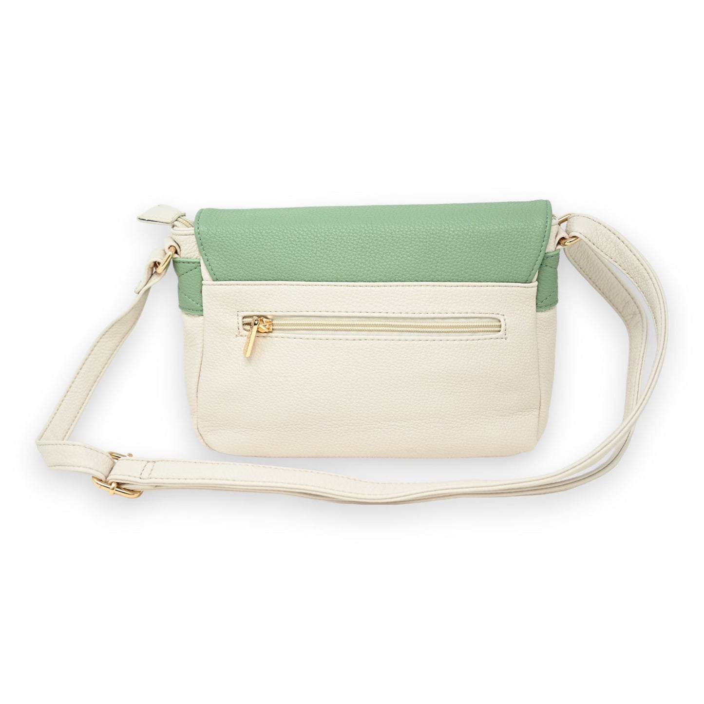Zweifarbige Umhängetasche in Beige und Mintgrün mit Reißverschlusstasche und verstellbarem Schulterriemen