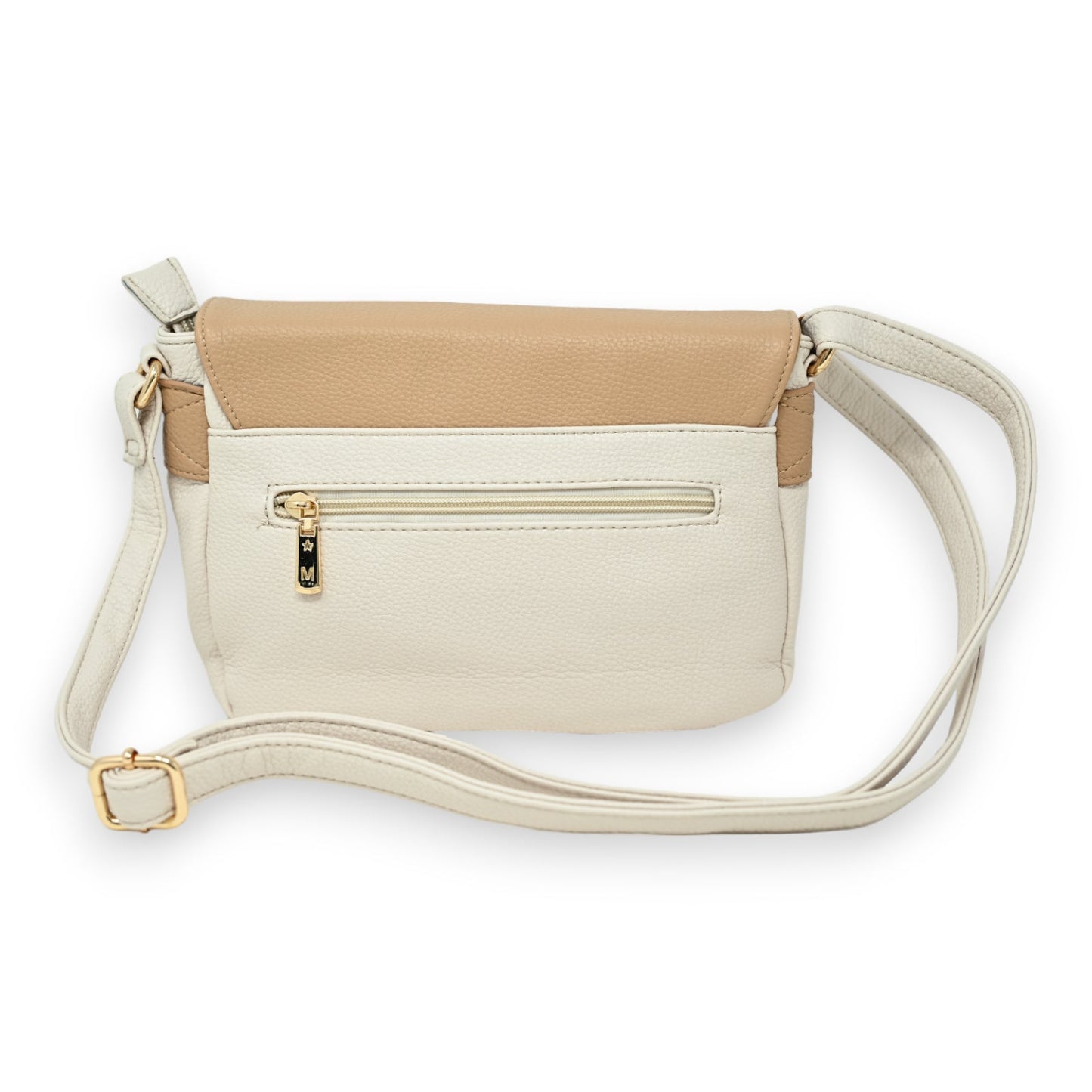 Zweifarbige Leder-Schultertasche in Beige und Taupe mit Reißverschluss und verstellbarem Riemen, elegantes Design