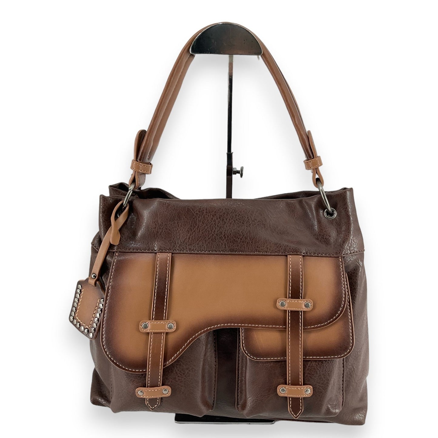 Zweifarbige braune Handtasche