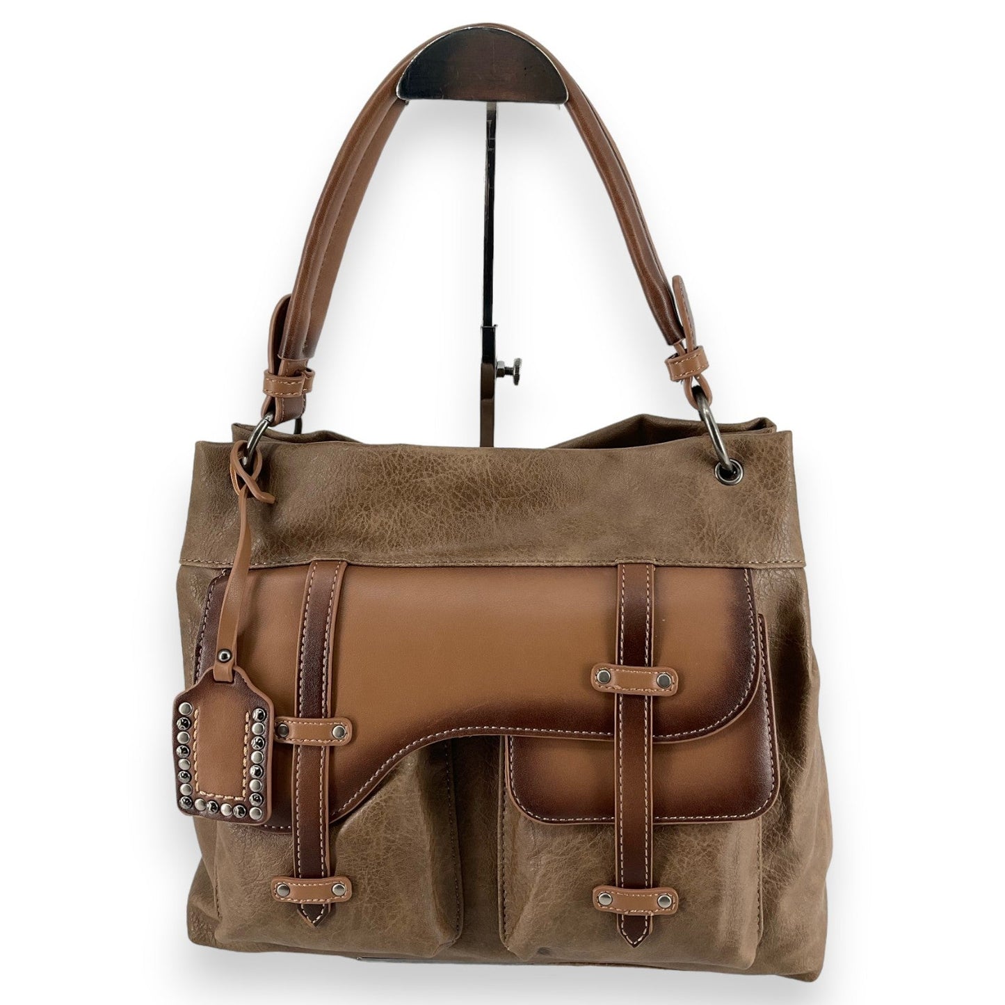 Zweifarbige Vintage-Handtasche in Taupe