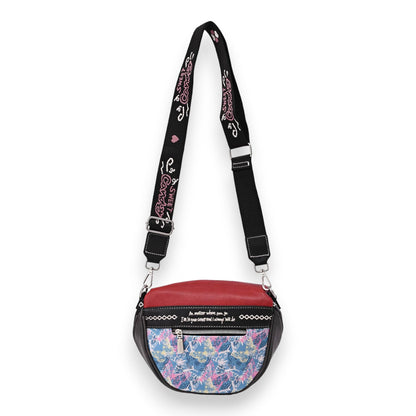 Modische Bauchtasche mit Schmetterlings-Design, rot-schwarzer Farbkombination und verstellbarem Tragegurt