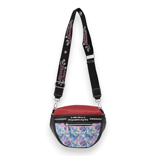 Modische Bauchtasche mit Schmetterlings-Design, rot-schwarzer Farbkombination und verstellbarem Tragegurt