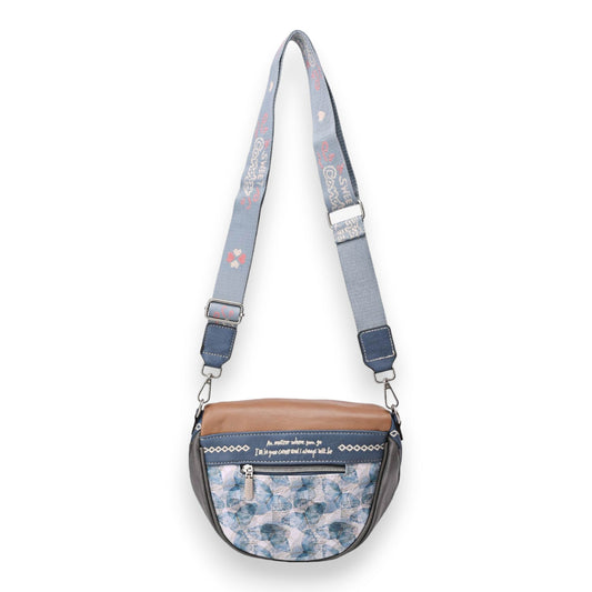 Bauchtasche Umhängetasche mit Schmetterlingsmuster, blau-camel, verstellbarer Gurt, Reißverschluss und inspirierender Aufs...
