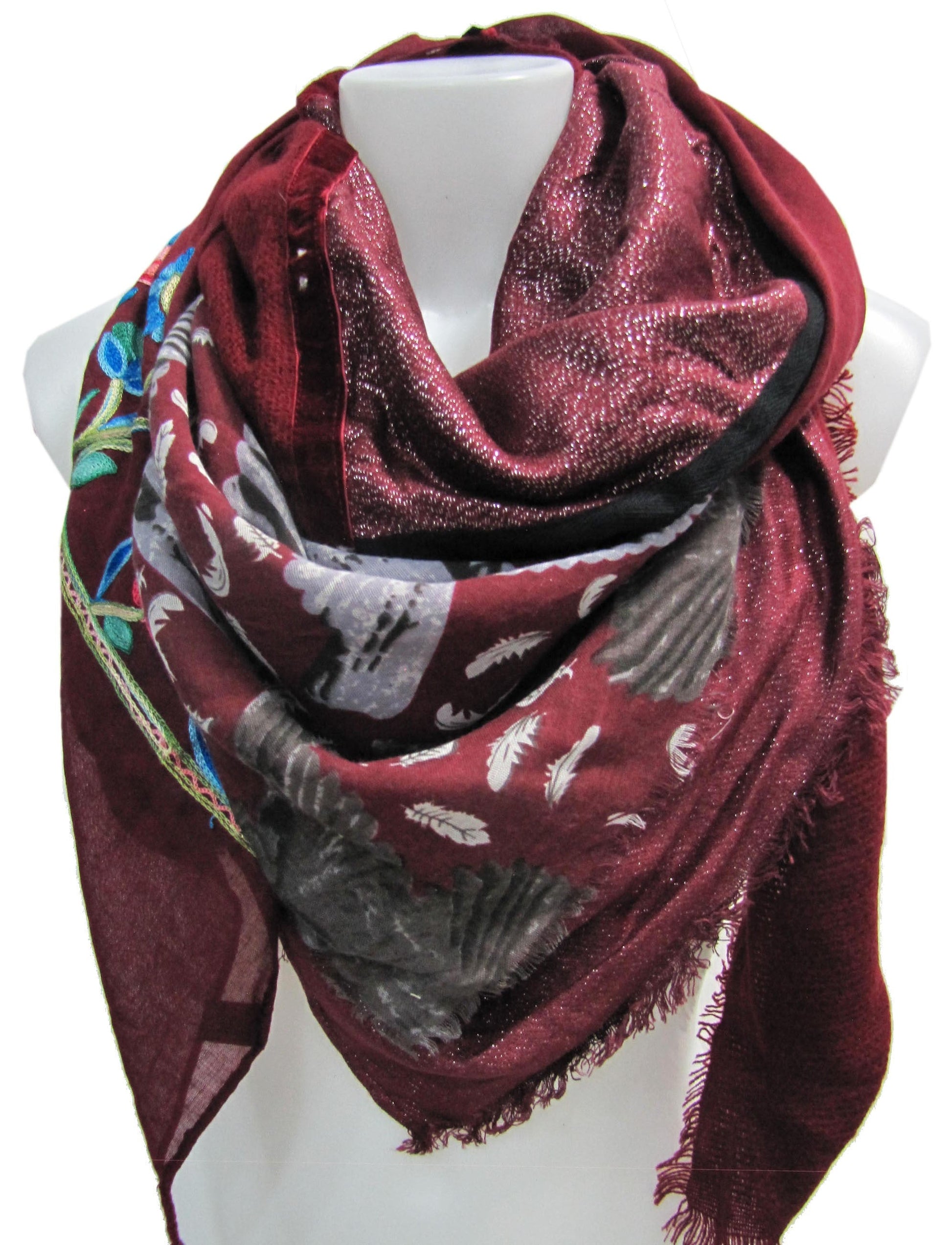 Bordeaux Mehrfach-Patchwork Quadratischer Schal