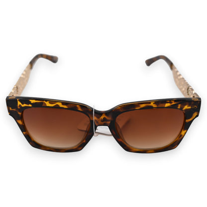 Sonnenbrille mit Leopardenmuster, braunen Gläsern und goldenen Bügeln, modischer Retro-Look für Damen