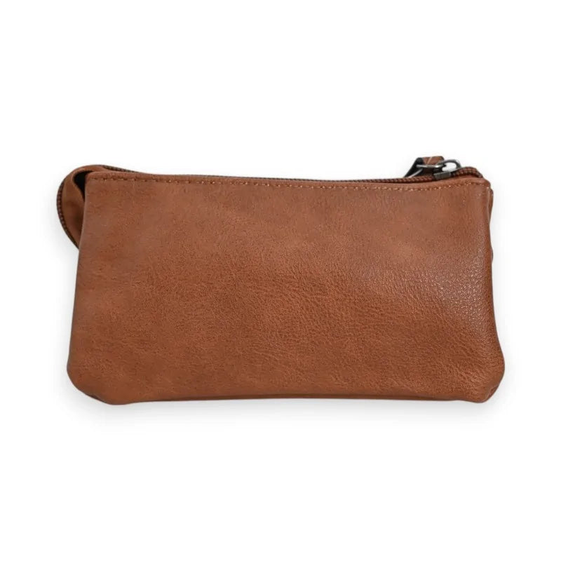 Braune Kamel-Lederbrieftasche mit Reißverschluss, Patchwork-Stil, Marke Méla...