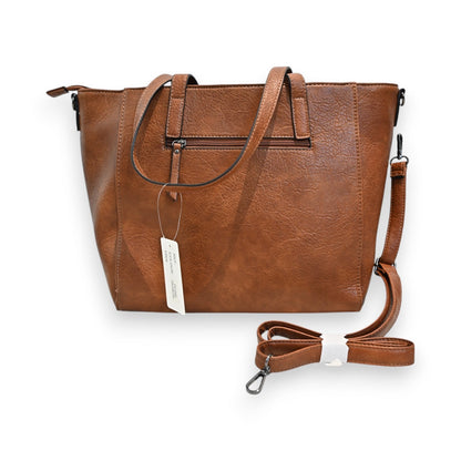 Elegante braune Lederhandtasche mit Reißverschluss und abnehmbarem Schulterriemen, Mélanie Paris Classic Chic Camel
