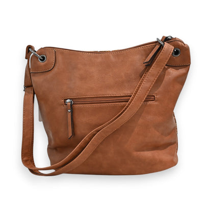 Braune Leder-Umhängetasche mit Reißverschluss und Außentasche, verstellbarem Schulterriemen, elegantes Design