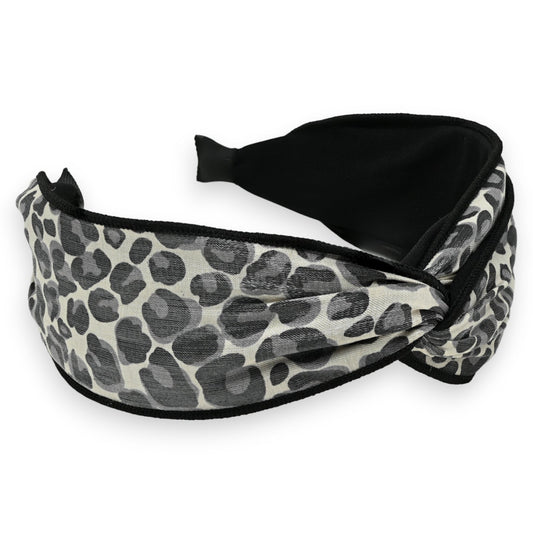 Breites Leopardenkopfband in Grau und Schwarz