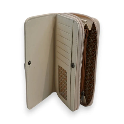 Beige Geldbörse mit zwei Klappen und Reißverschluss, unterteiltes Innenfach und ...