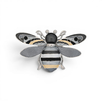 Magnetische Bienen-Brosche in Schwarz, Grau und Gold, 7 cm breit