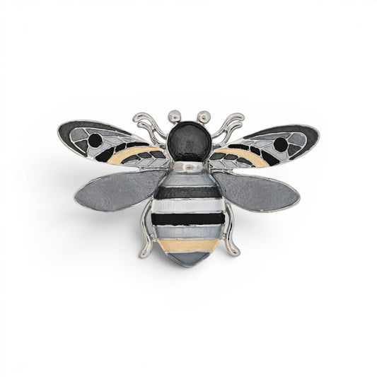 Magnetische Bienen-Brosche in Schwarz, Grau und Gold, 7 cm breit