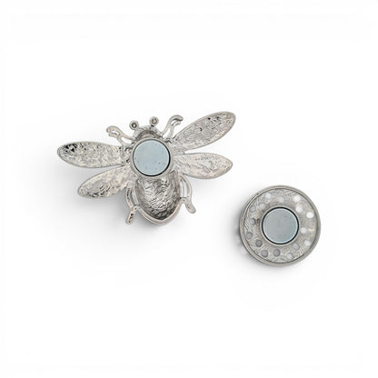 Magnetische Bienen-Brosche in Schwarz, Grau und Gold, 7 cm breit