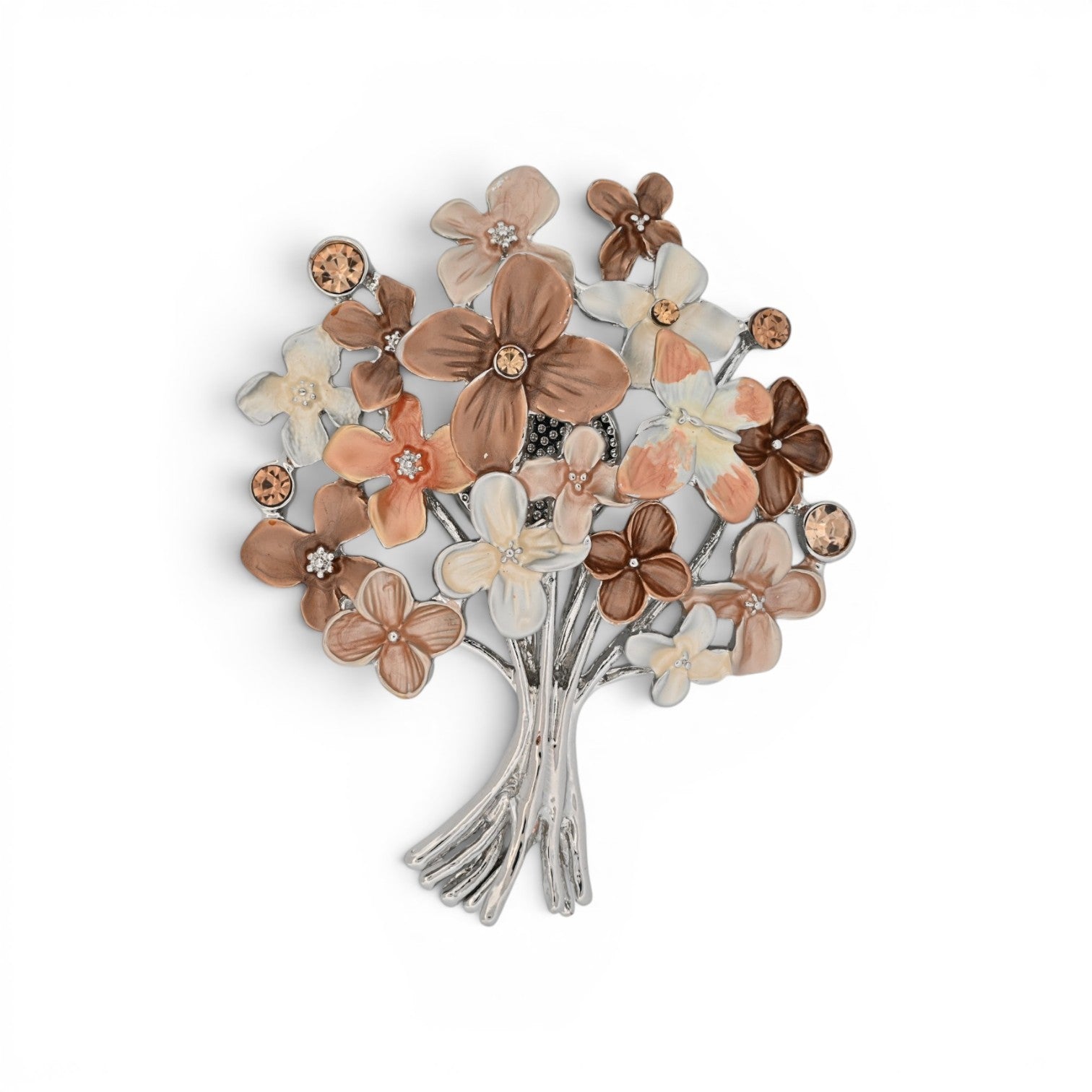 Magnetische Blumen-Brosche als Blumenstrauß in Beige und Rosé, 7 cm hoch