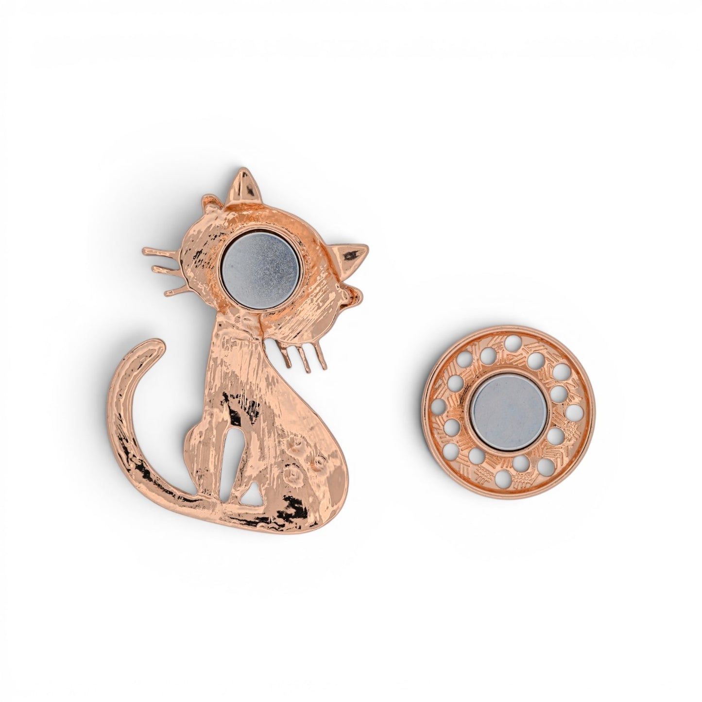 Magnetische Katzen-Brosche, weiße Katze mit schwarzer Brille, 7,5 cm hoch