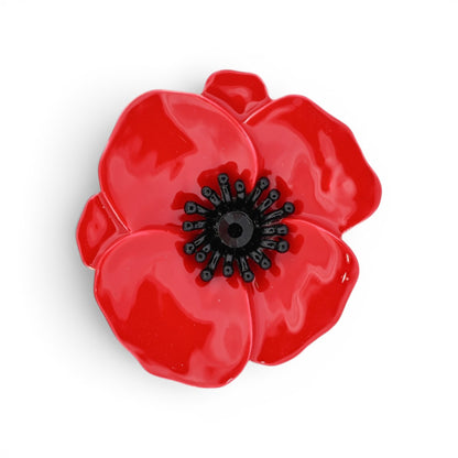 Magnetische Mohnblumen-Brosche in leuchtendem Rot mit schwarzem Herz, 5 cm