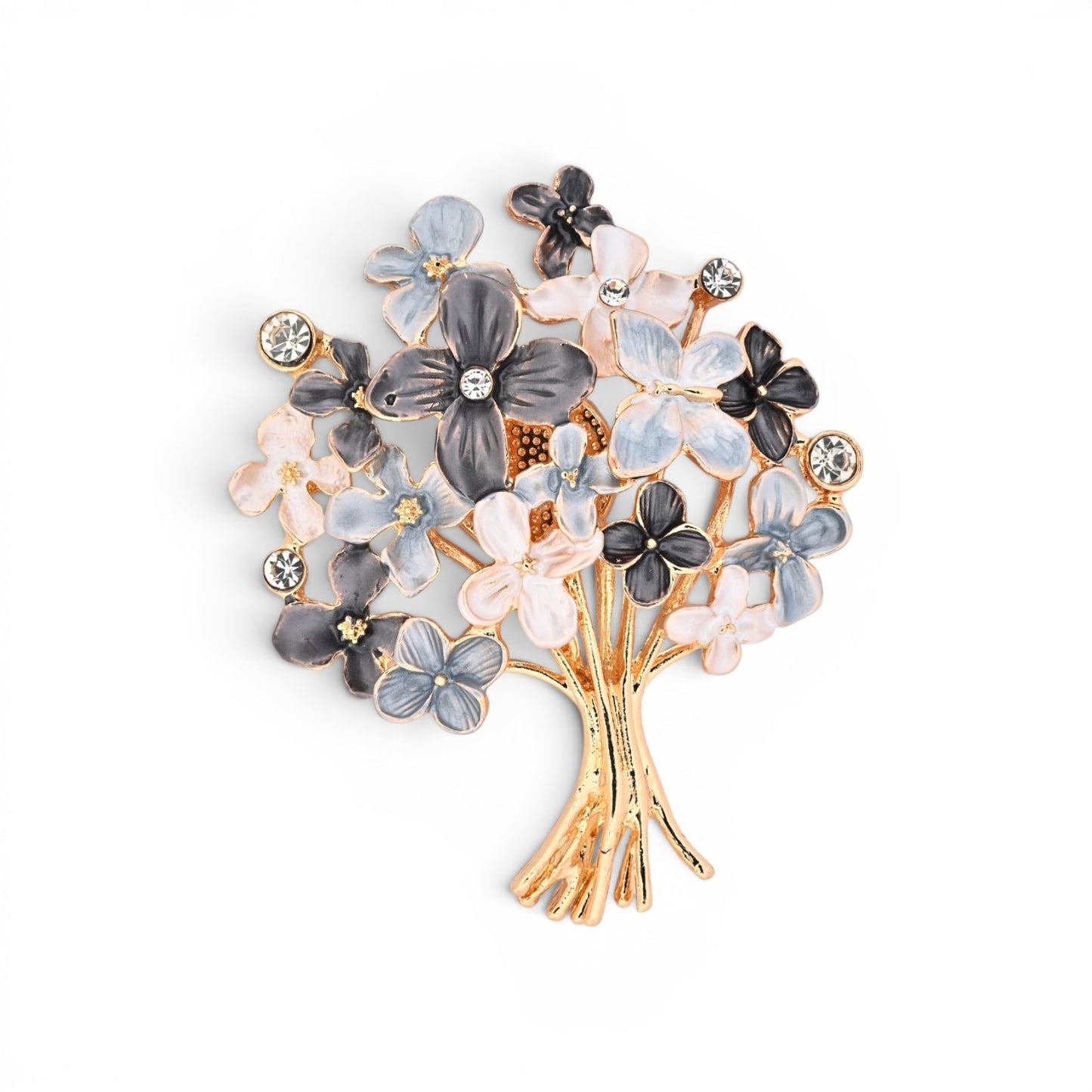 Magnetische Blumen-Brosche als blühender Baum mit goldenem Stamm, 7 cm hoch