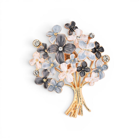 Magnetische Blumen-Brosche als blühender Baum mit goldenem Stamm, 7 cm hoch