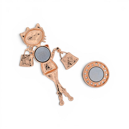 Magnetische Katzen-Brosche, Fashion-Katze beim Shopping mit Sonnenbrille, 8 cm hoch