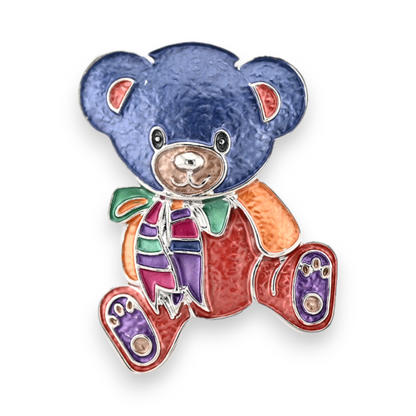Magnetische Teddy-Brosche als sitzender bunter Bär, 4,5 cm