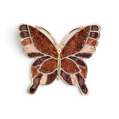 Magnetische Schmetterling-Brosche in Bernstein- und Brauntönen mit goldener Fassung, 5,5 cm