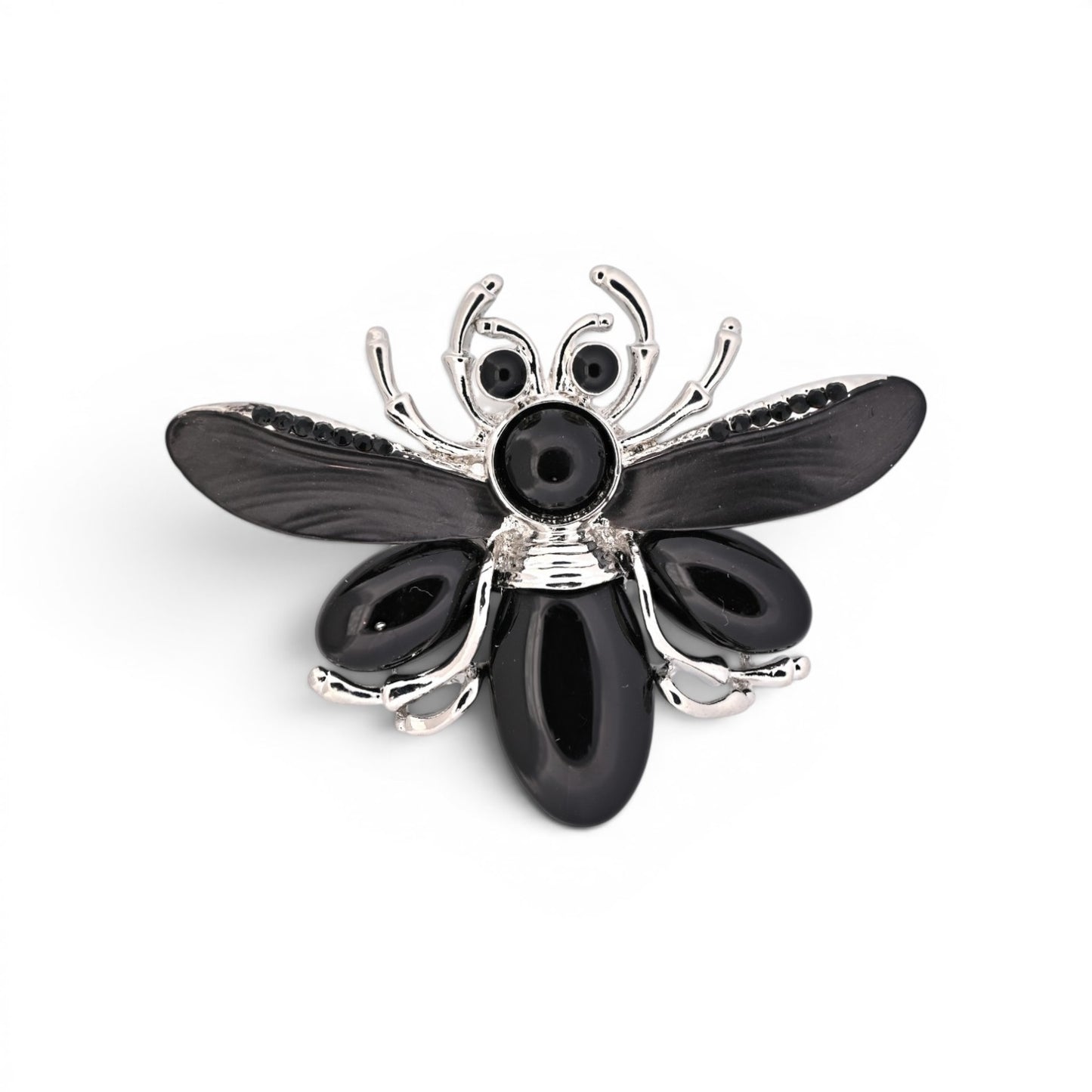 Magnetische Käfer-Brosche als schwarzer Skarabäus mit silbernen Details, 7 cm breit