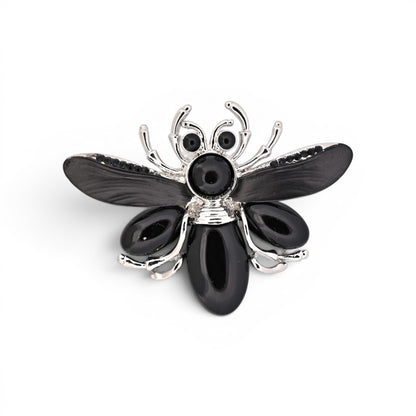 Magnetische Käfer-Brosche als schwarzer Skarabäus mit silbernen Details, 7 cm breit