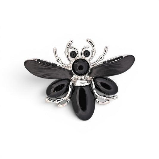 Magnetische Käfer-Brosche als schwarzer Skarabäus mit silbernen Details, 7 cm breit