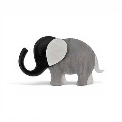 Magnetische Elefanten-Brosche aus Resin, grau marmoriert mit glitzerndem Rüssel