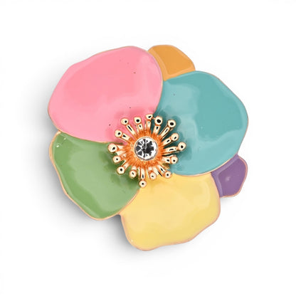 Magnetische Blumen-Brosche als Blüte in Pastelltönen mit goldenem Zentrum und Strass, 5 cm