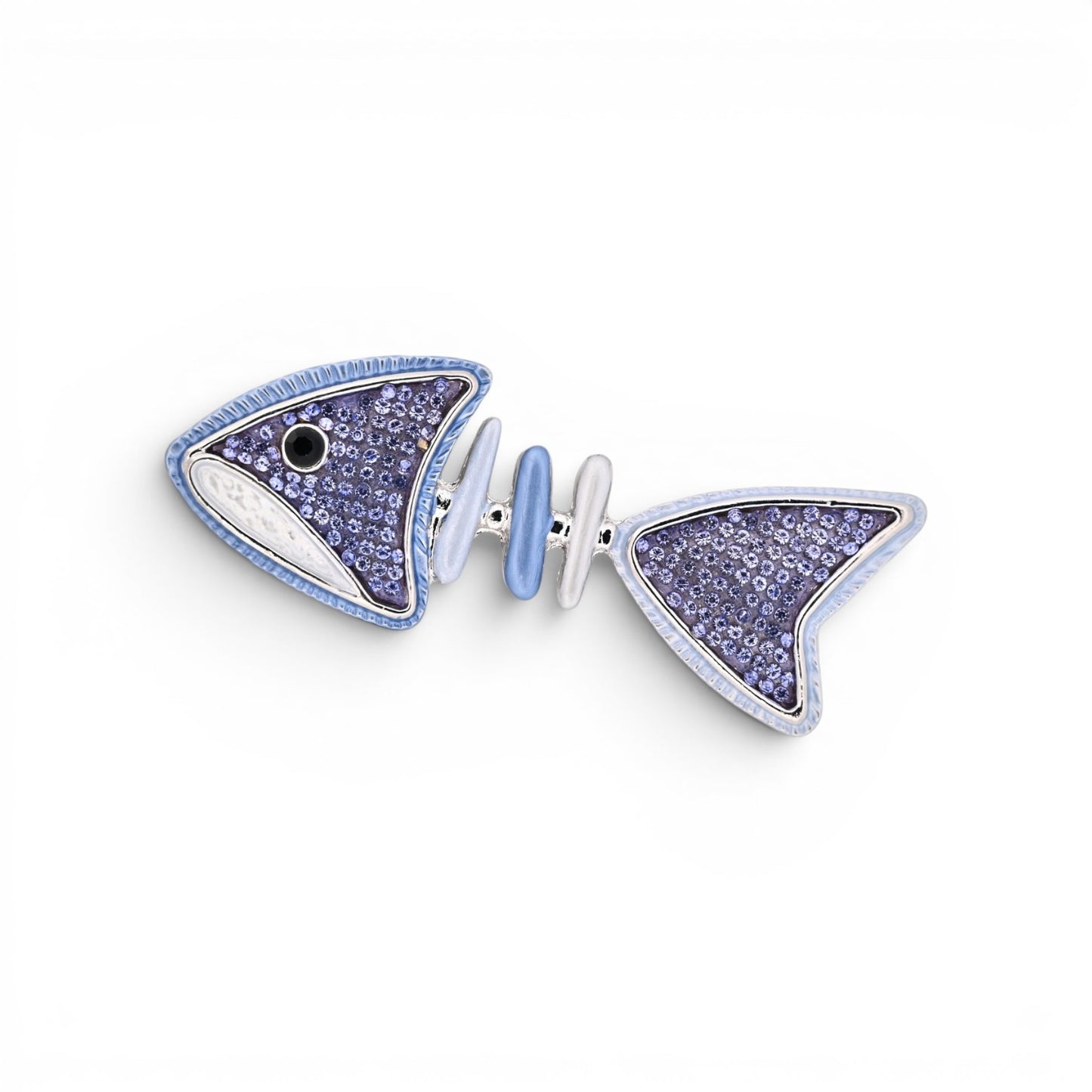 Magnetische Fisch-Brosche stilisiert in Blau und Violett mit funkelnden Details, 7,5 cm breit