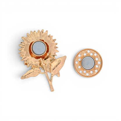 Magnetische Blumen-Brosche als Sonnenblume mit kleiner Biene, 7 cm hoch