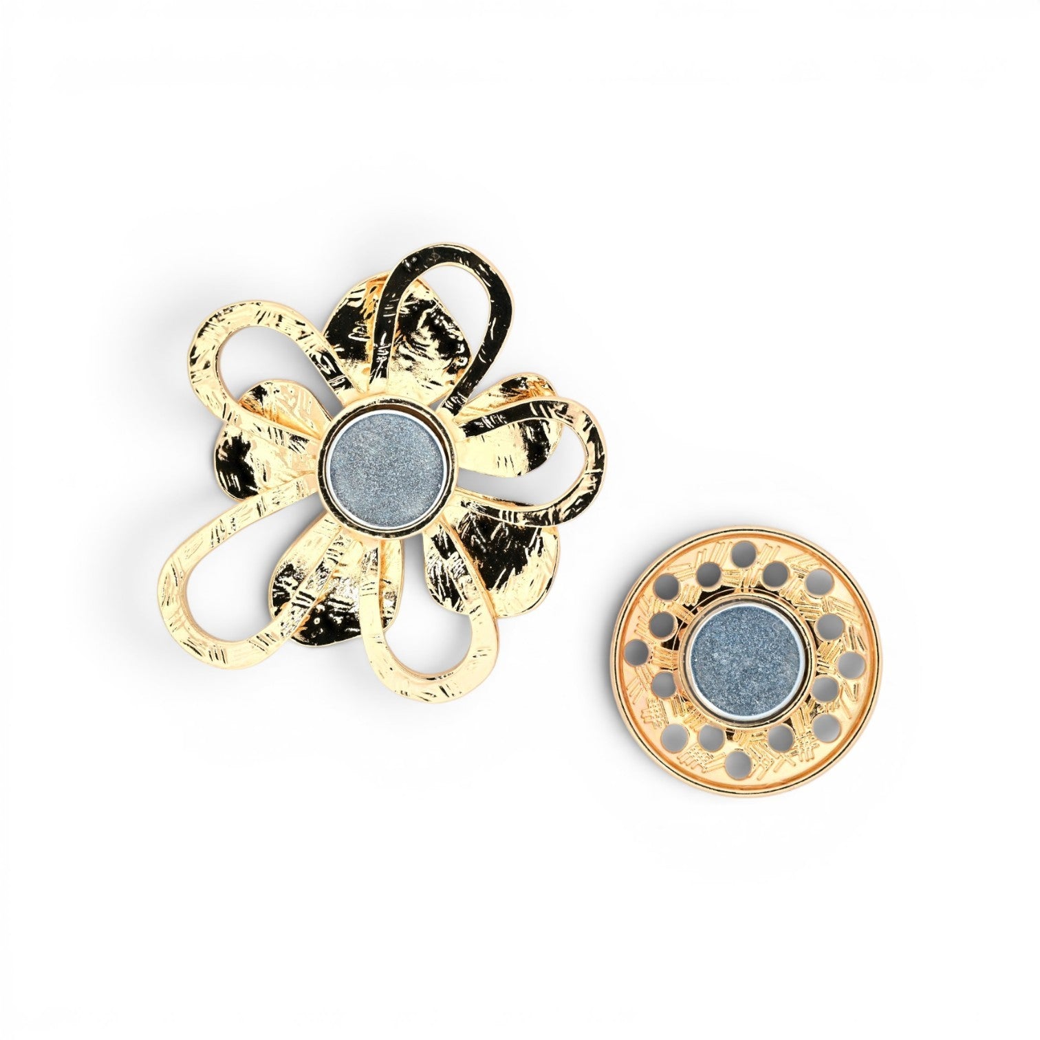 Magnetische Blumen-Brosche als erblühte Blume in Pastelltönen mit goldenem Finish und Strass, 5,5 cm
