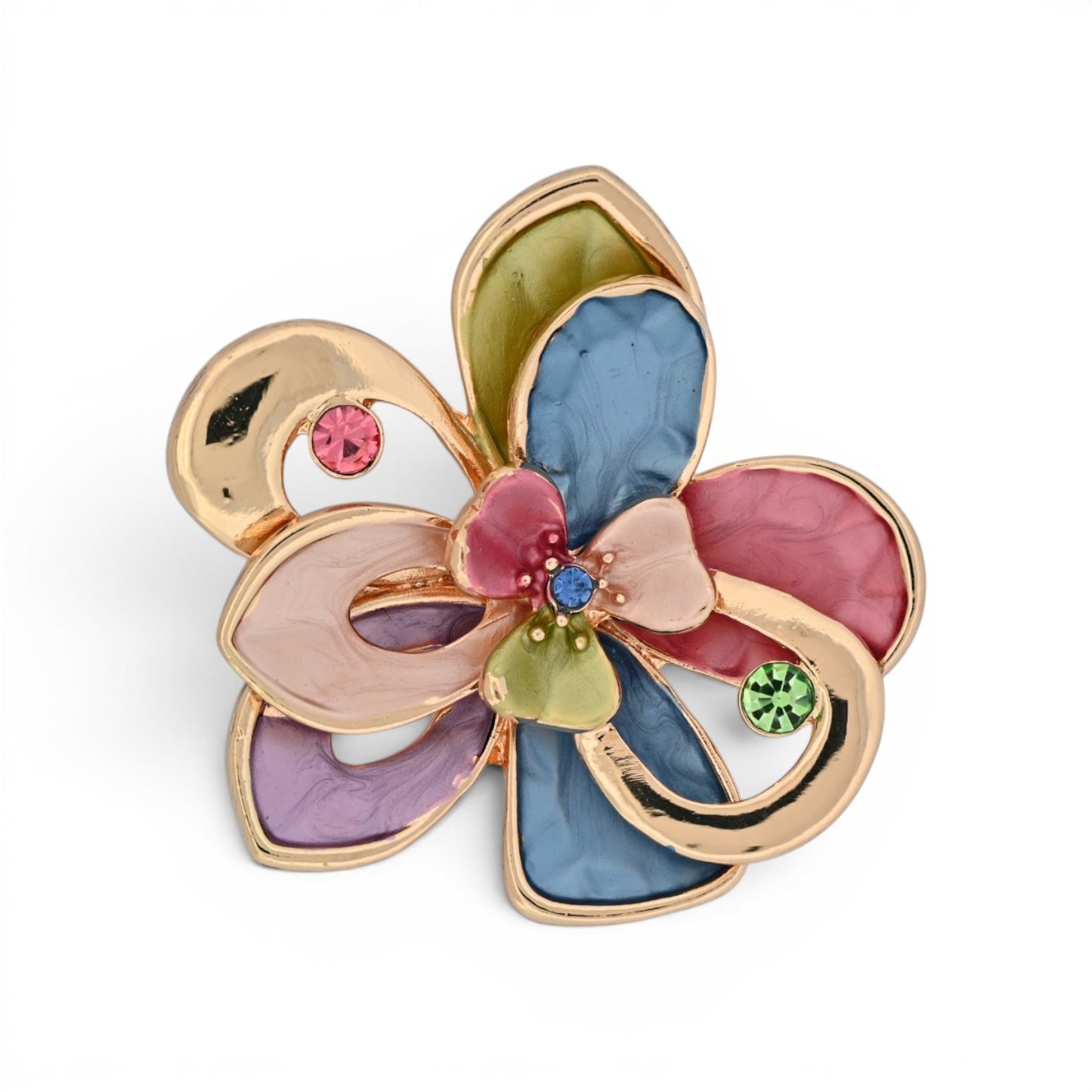 Magnetische Blumen-Brosche als bunte Blüte mit glänzenden Akzenten, Durchmesser 6 cm
