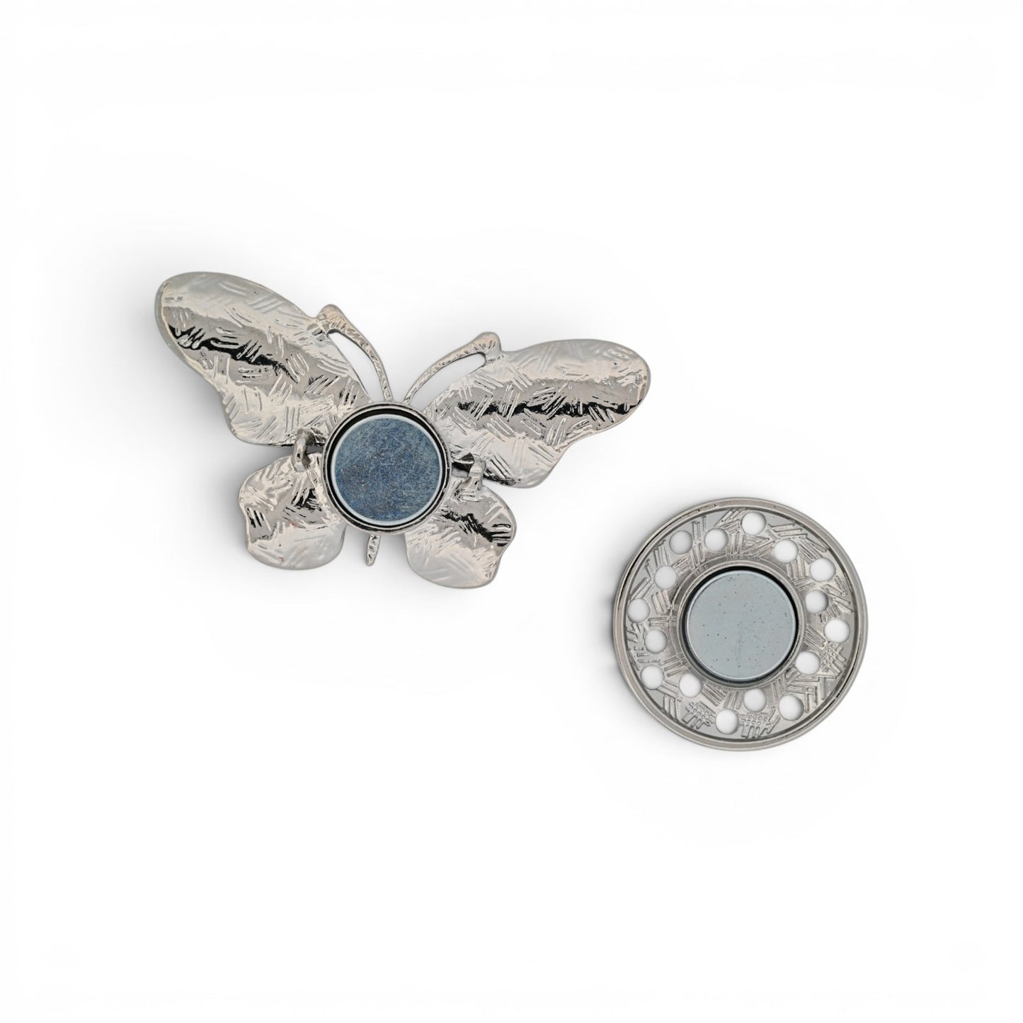 Magnetische Schmetterling-Brosche mit Flügeln in Schwarz, Grau und Weiß