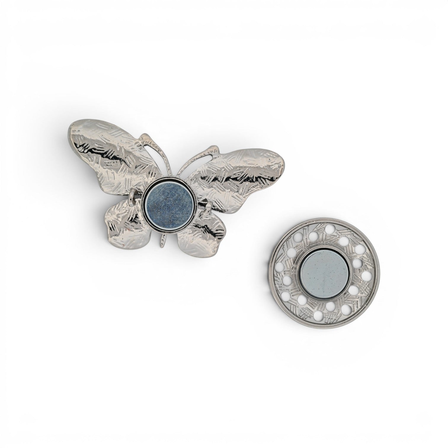Magnetische Schmetterling-Brosche mit Flügeln in Schwarz, Grau und Weiß