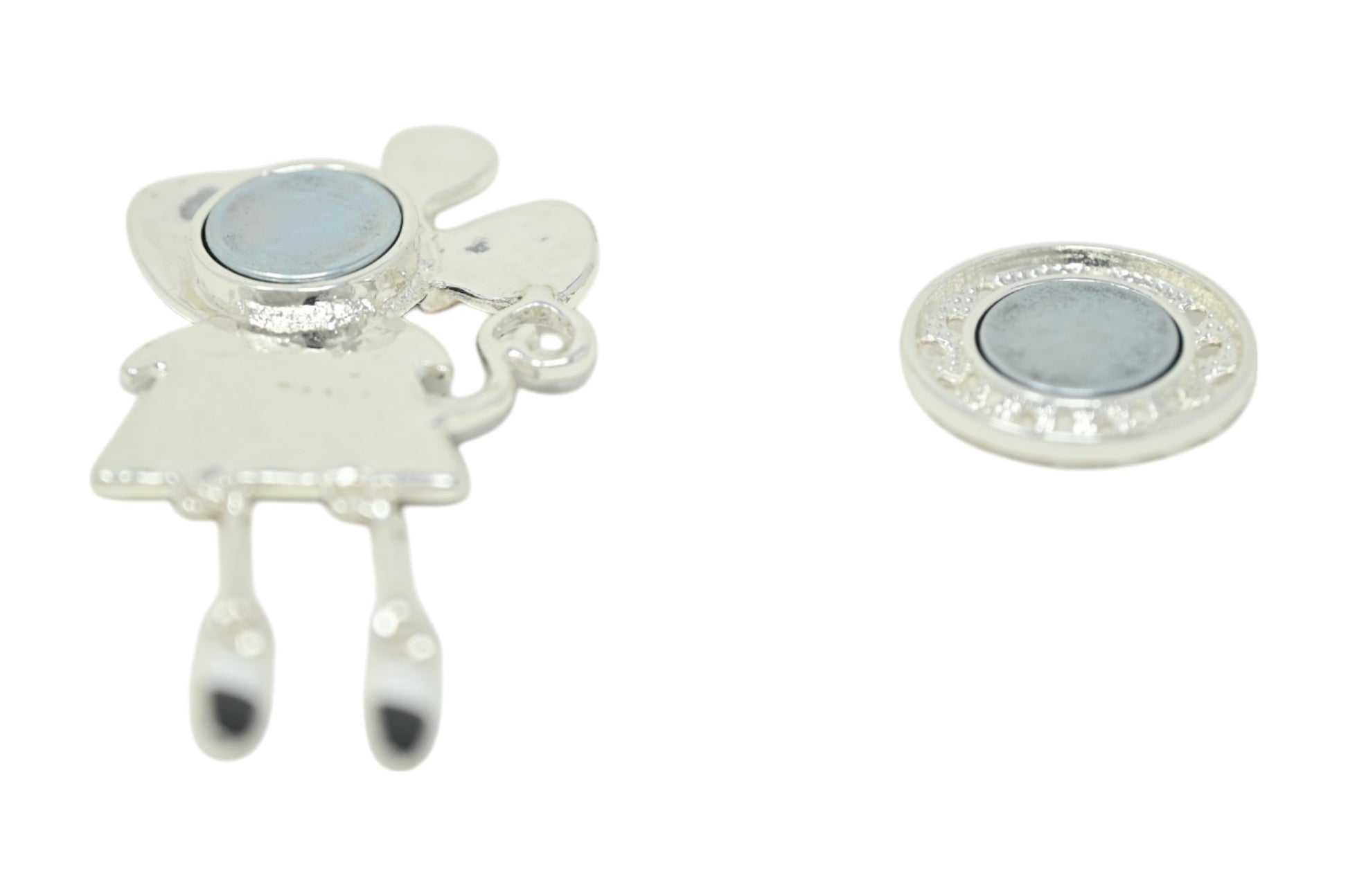 Magnetische Mäuse-Brosche aus Silbermetall mit floralem Pastellmuster und schwarzem Kopf, 7 cm