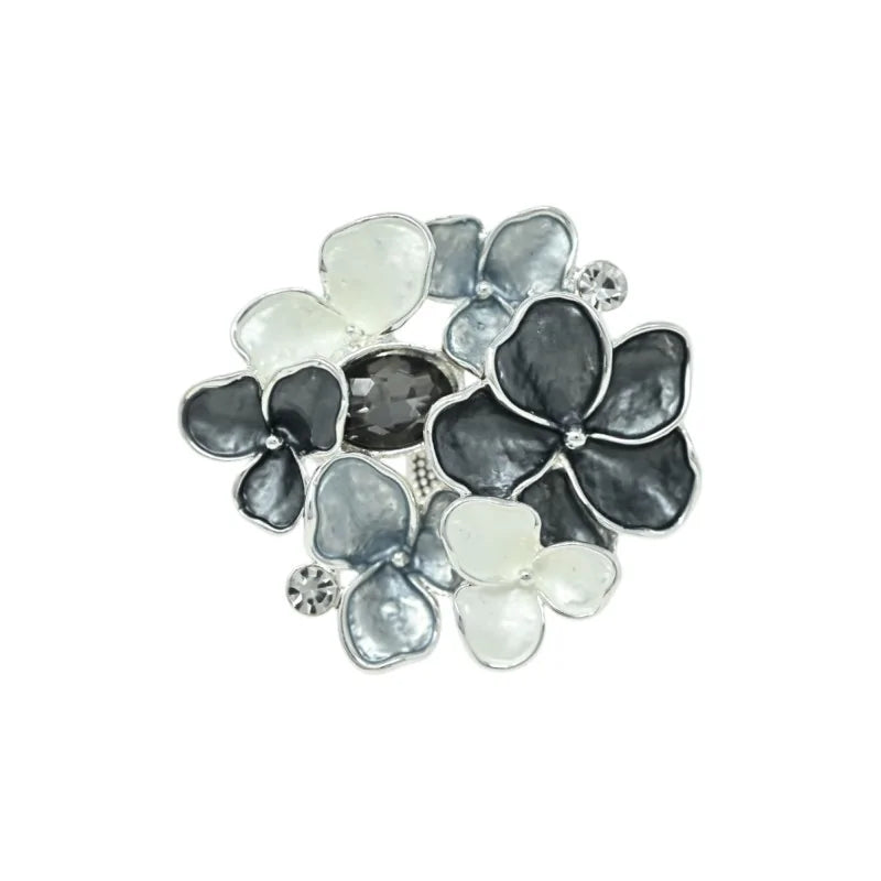 Magnetische Blumen-Brosche in Grau und Schwarz
