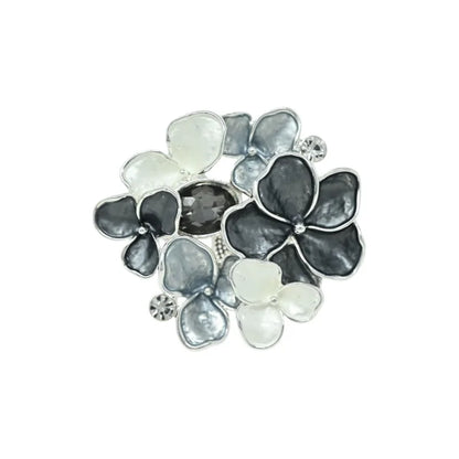 Magnetische Blumen-Brosche in Grau und Schwarz