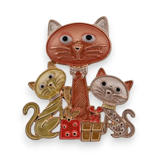 Goldene Magnetische Katzen-Familie Brosche