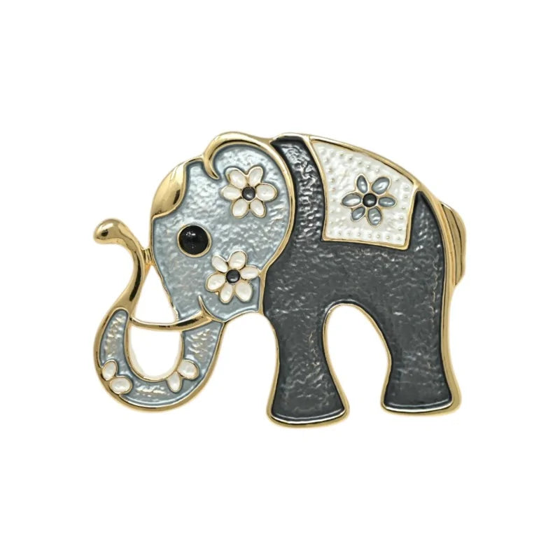 Magnetische Brosche Elefant Floral Zweifarbig Grau