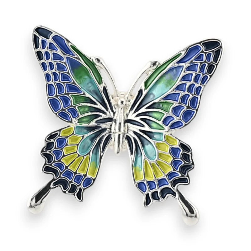 Silberne Schmetterlings-Brosche Blaugrün-Nuancen