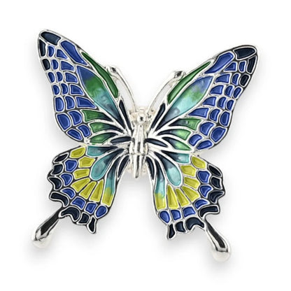 Silberne Schmetterlings-Brosche Blaugrün-Nuancen