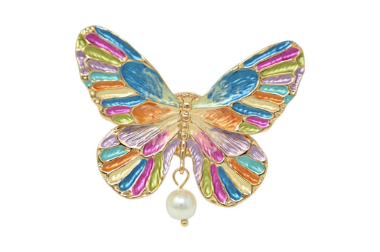 Magnetische Brosche Regenbogen-Schmetterling mit Perle