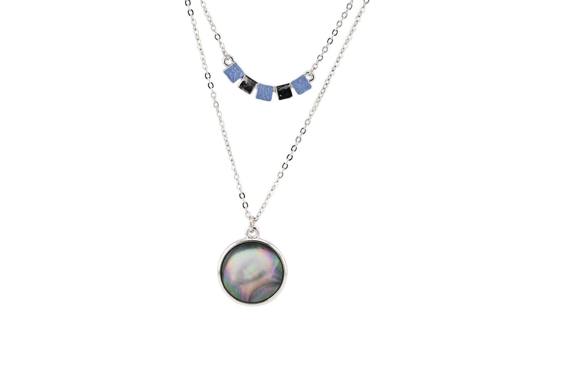 Ikita Doppelkette mit Perlmutt und blauem Anhänger